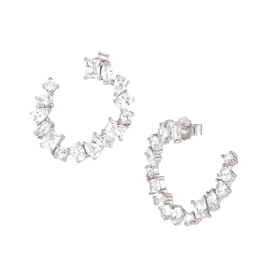 COLOUR WAVE EARRINGS 149803/008 SILVER & WHITE CIRCLE CZ