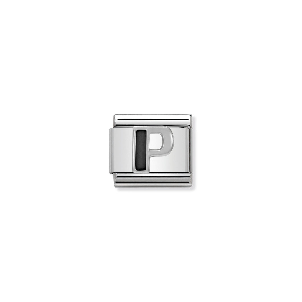 COMPOSABLE CLASSIC LINK 330201/16 BLACK LETTER P IN 925 SILVER