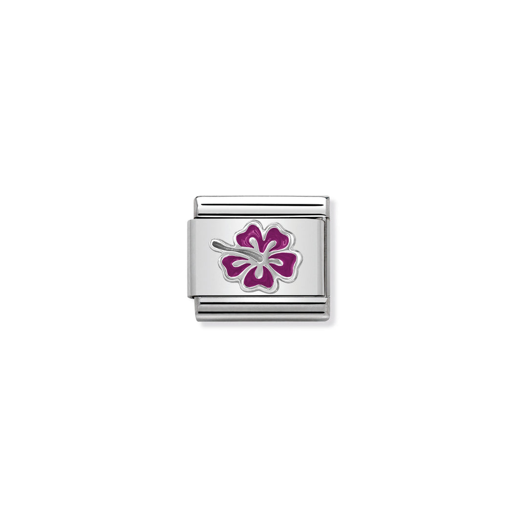 COMPOSABLE CLASSIC LINK 330202/23 FUCHSIA HIBISCUS IN ENAMEL & 925 SILVER