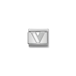 COMPOSABLE CLASSIC LINK 330205/22 WHITE LETTER V IN ENAMEL & 925 SILVER