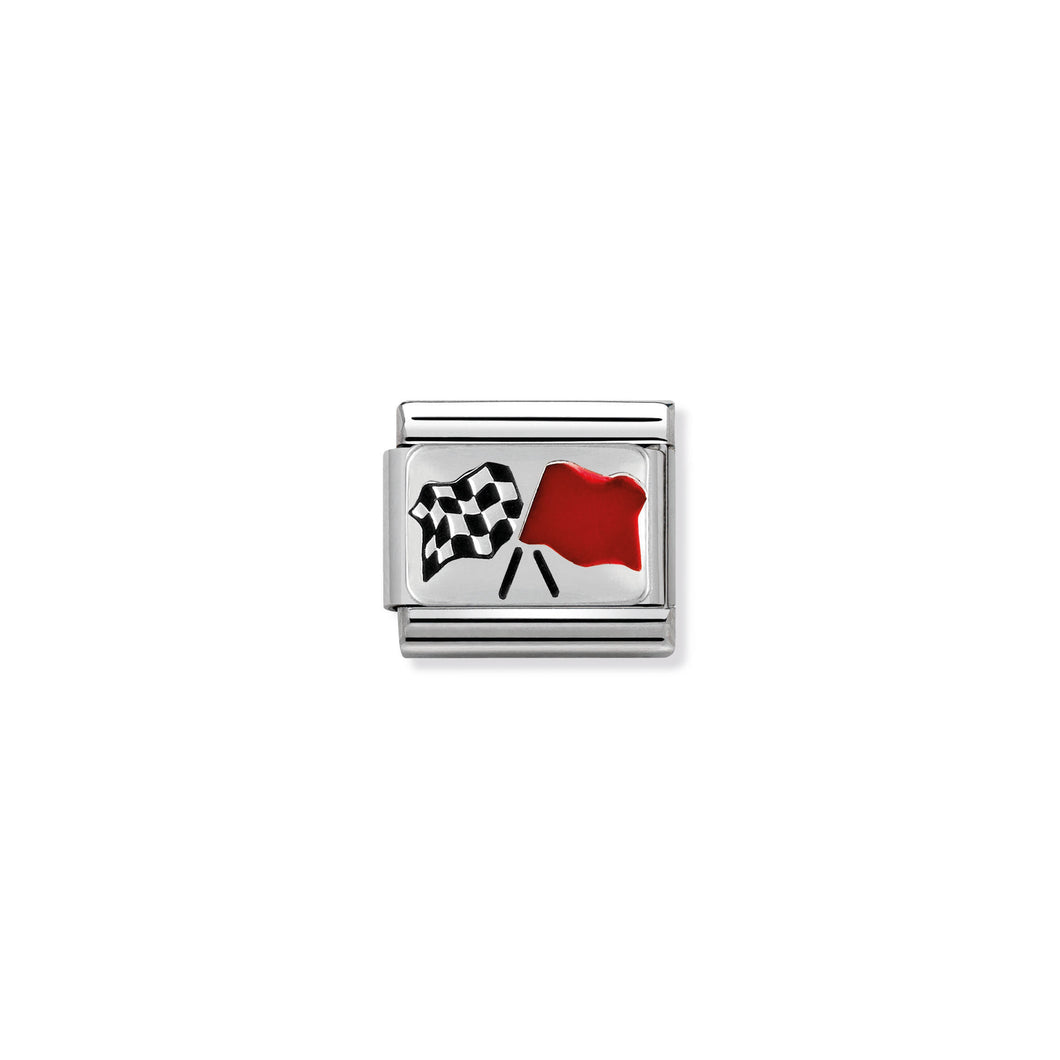 COMPOSABLE CLASSIC LINK 330208/16 CHEQUERED FLAG IN ENAMEL & 925 SILVER