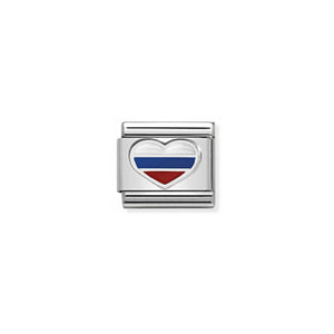 COMPOSABLE CLASSIC LINK 330209/32 HEART WITH RUSSIAN FLAG IN ENAMEL & 925 SILVER