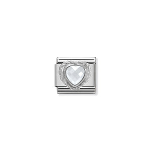 COMPOSABLE CLASSIC LINK 330603/010 WHITE FACETED HEART CZ WITH TWIST DETAIL IN 925 SILVER