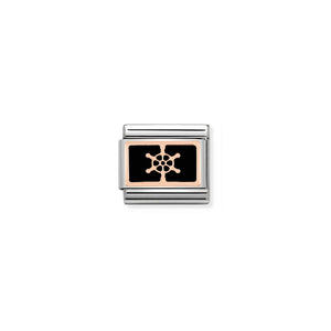 COMPOSABLE CLASSIC LINK 430201/17 BOAT WHEEL BLACK 9K ROSE GOLD PLATE & ENAMEL