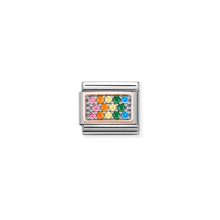 Load image into Gallery viewer, COMPOSABLE CLASSIC LINK 430313/09 RECTANGLE WITH RAINBOW PAVÉ CZ IN 9K ROSE GOLD
