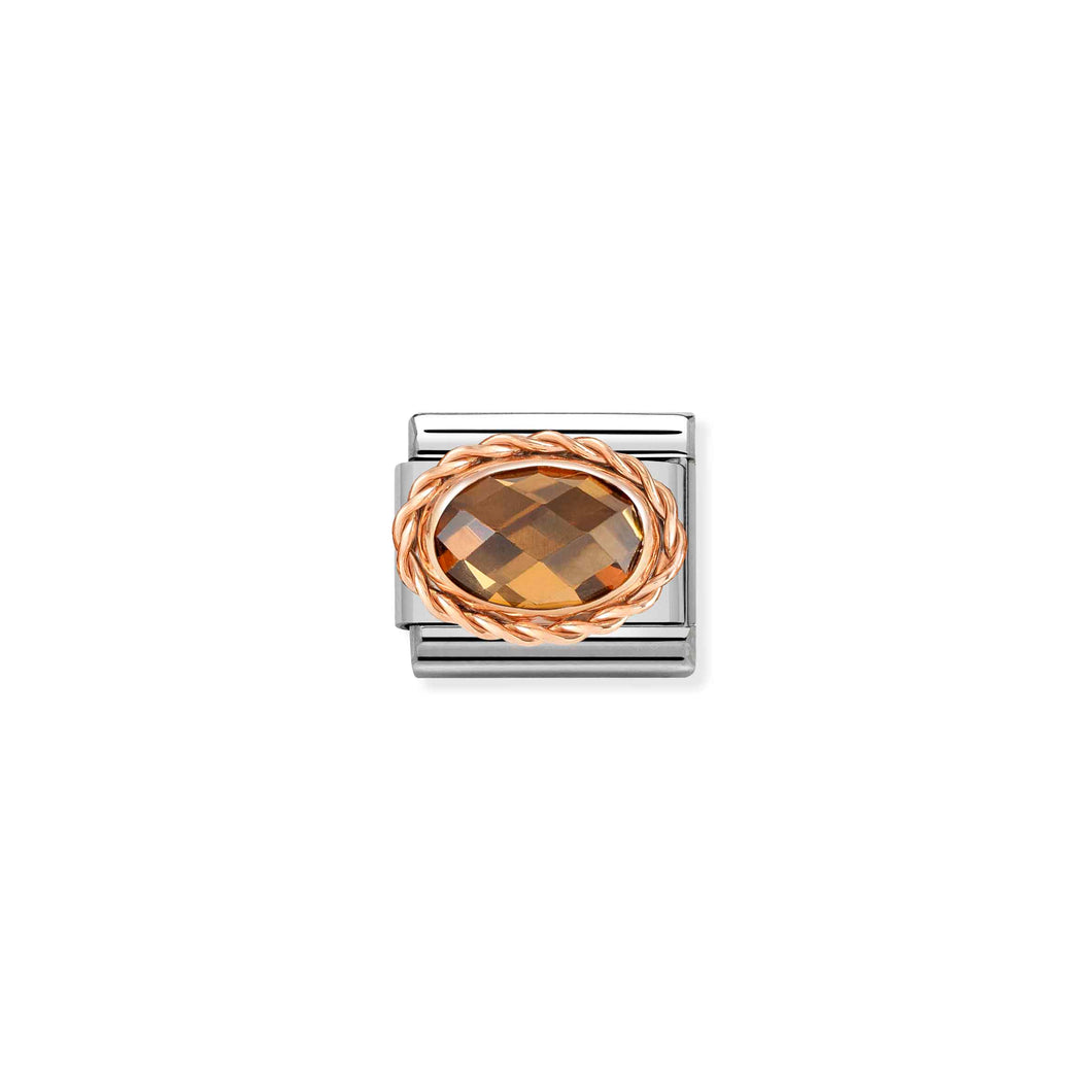 COMPOSABLE CLASSIC LINK 430603/012 OVAL FACETED CZ SMOKEY IN 9K ROSE GOLD